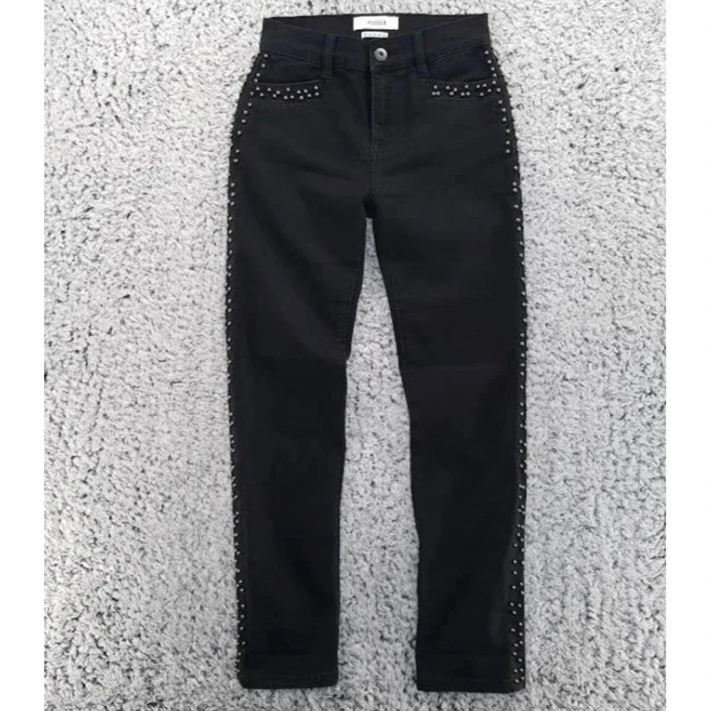 PISTOLA Beaded Charlie Straight Crop Sz 28 High Rise Black Studded Stretch Jeans - Picture 2 of 7